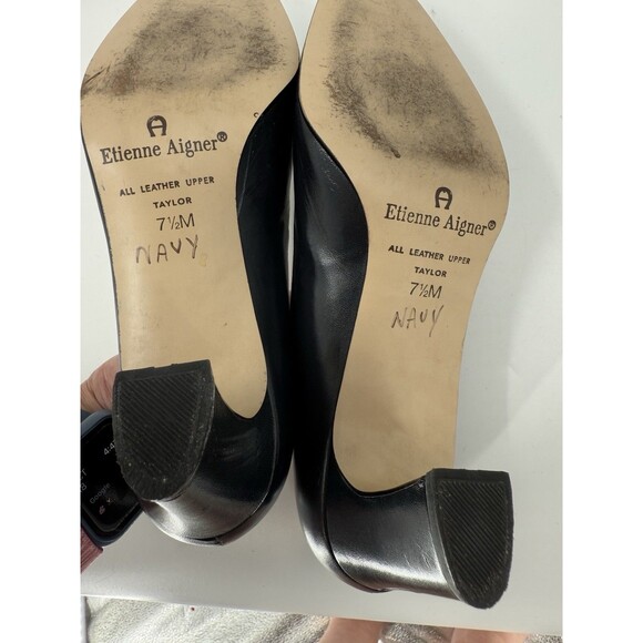 Etienne Aigner Classic Taylor Navy Blue Leather Pumps Women's Size 7.5 M Spain - Picture 12 of 12